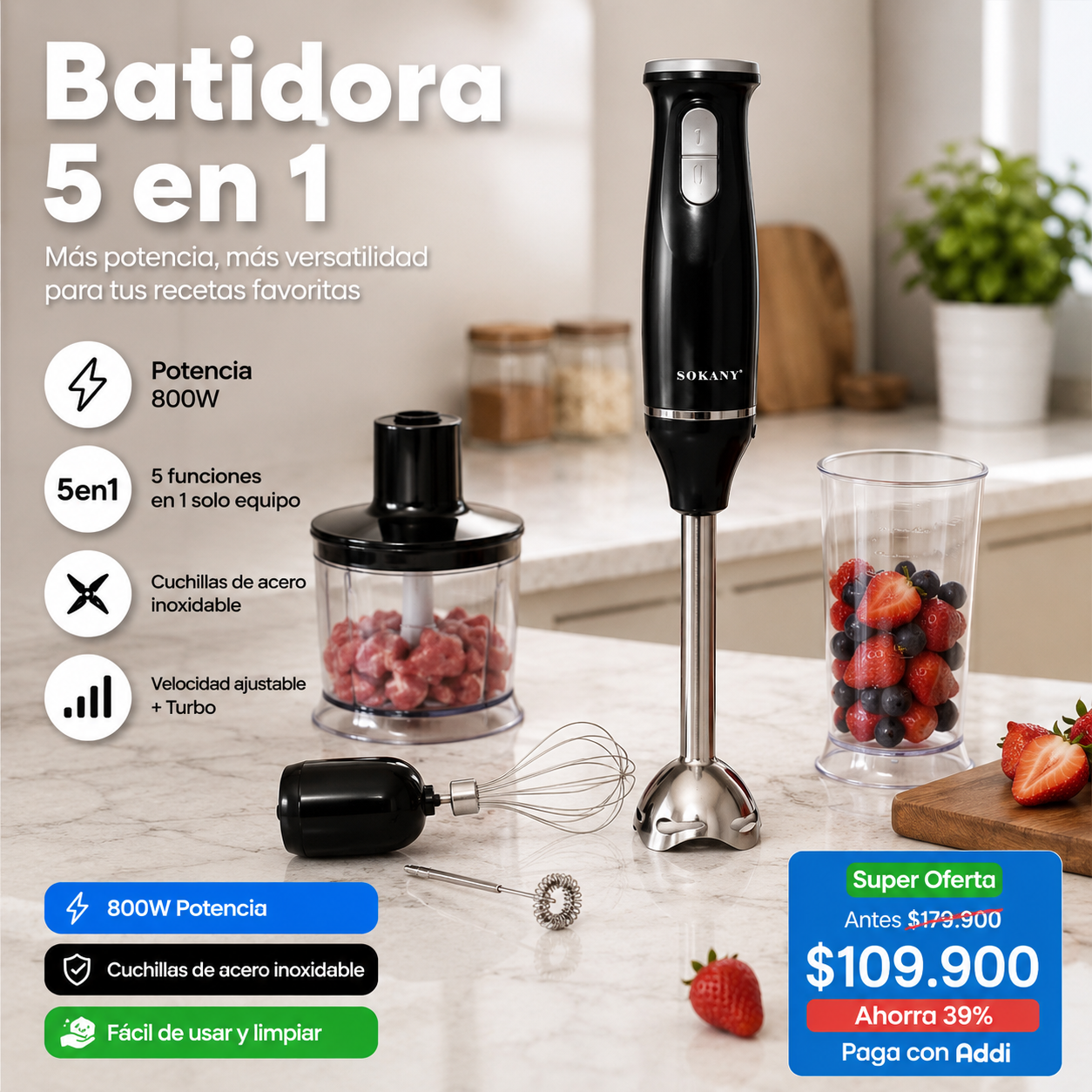 Batidora 5 en 1 Sokany Sokany