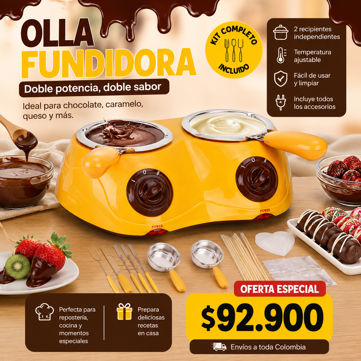 Olla fundidora de chocolate doble Sokany