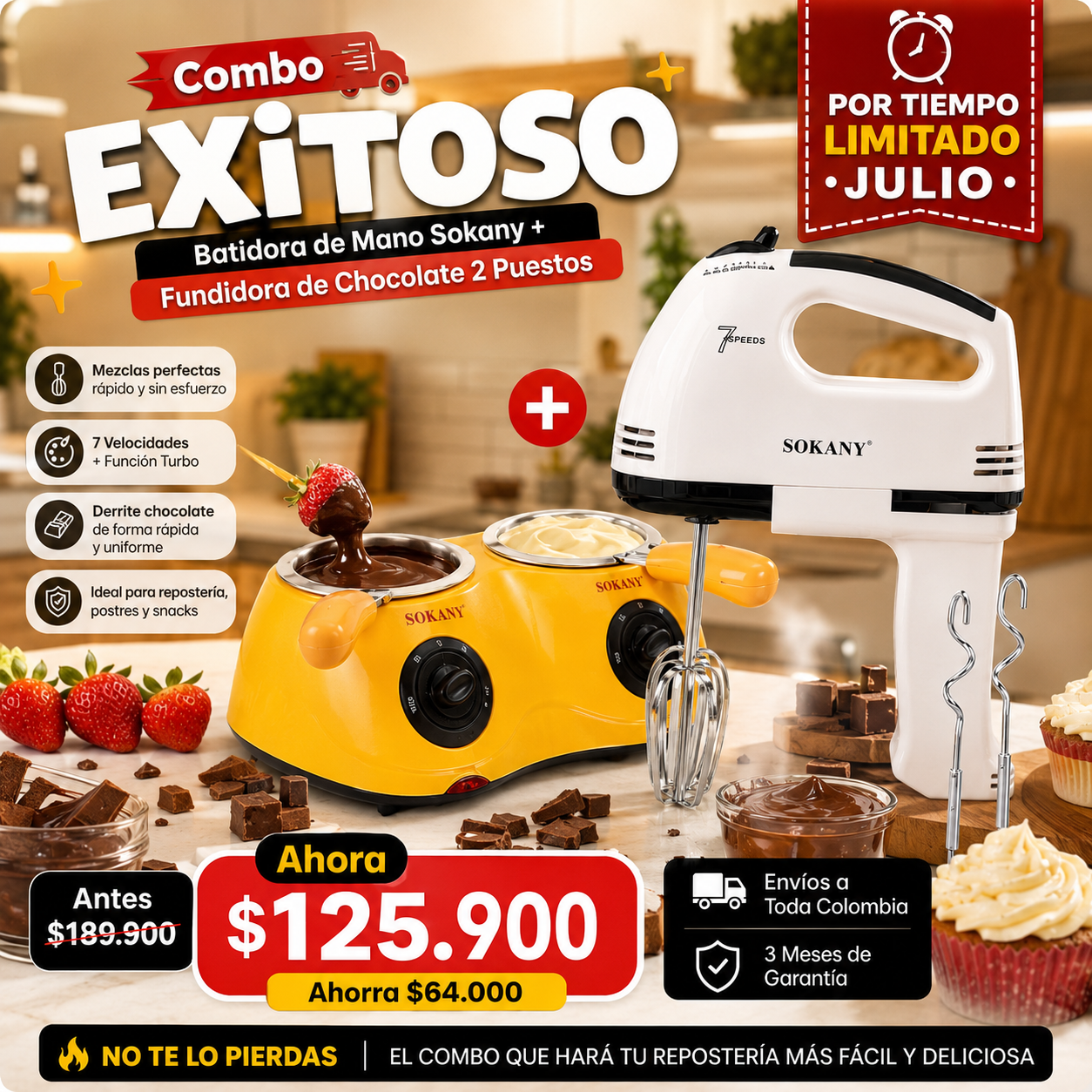COMBO olla fundidora + batidora de mano SOKANY Sokany