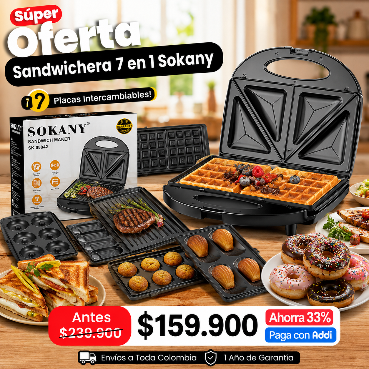 Sandwichera 7 en 1 Sokany