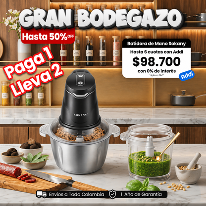 Picador Sokany 2.0 Litros Motor de 400W de Potencia + Picador 0.7 Litros Gratis por tu compra Sokany