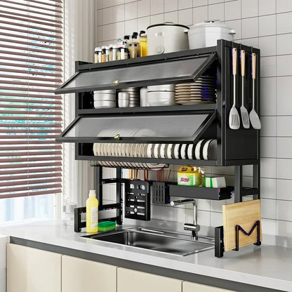 🌟 Platero Organizador 5 en 1 con Tapa – 2 Niveles en Acero Inoxidable Color Negro | Sokany® Sokany